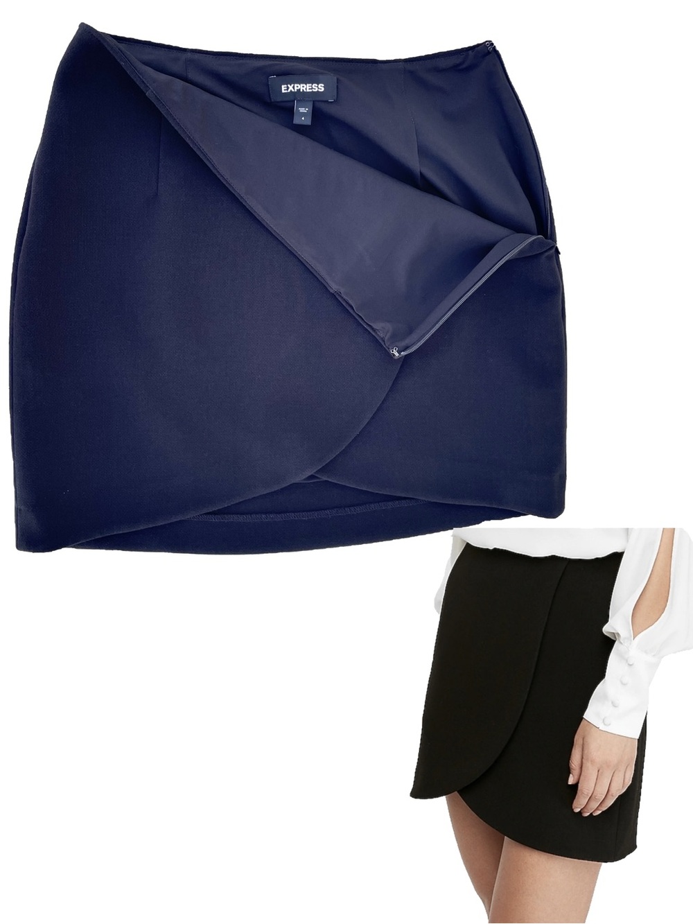 Express Black Mini Skirt Wrap Front Tulip‎ Hem Office Business Work Size 4 GUC